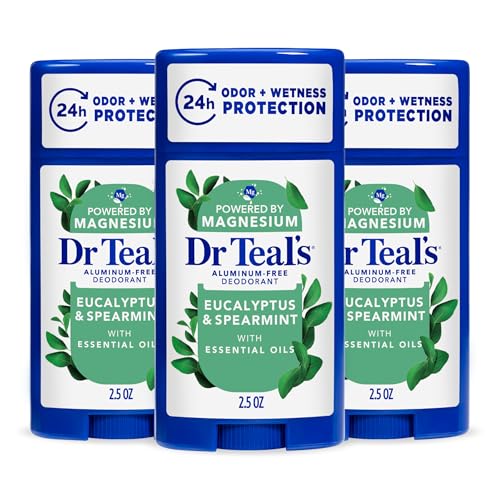 Dr Teal's Aluminum-Free Deodorant, Eucalyptus & Spearmint with Essential Oils, 2.5 oz (Pack of 3) Beauty and Personal Care Dr Teal's