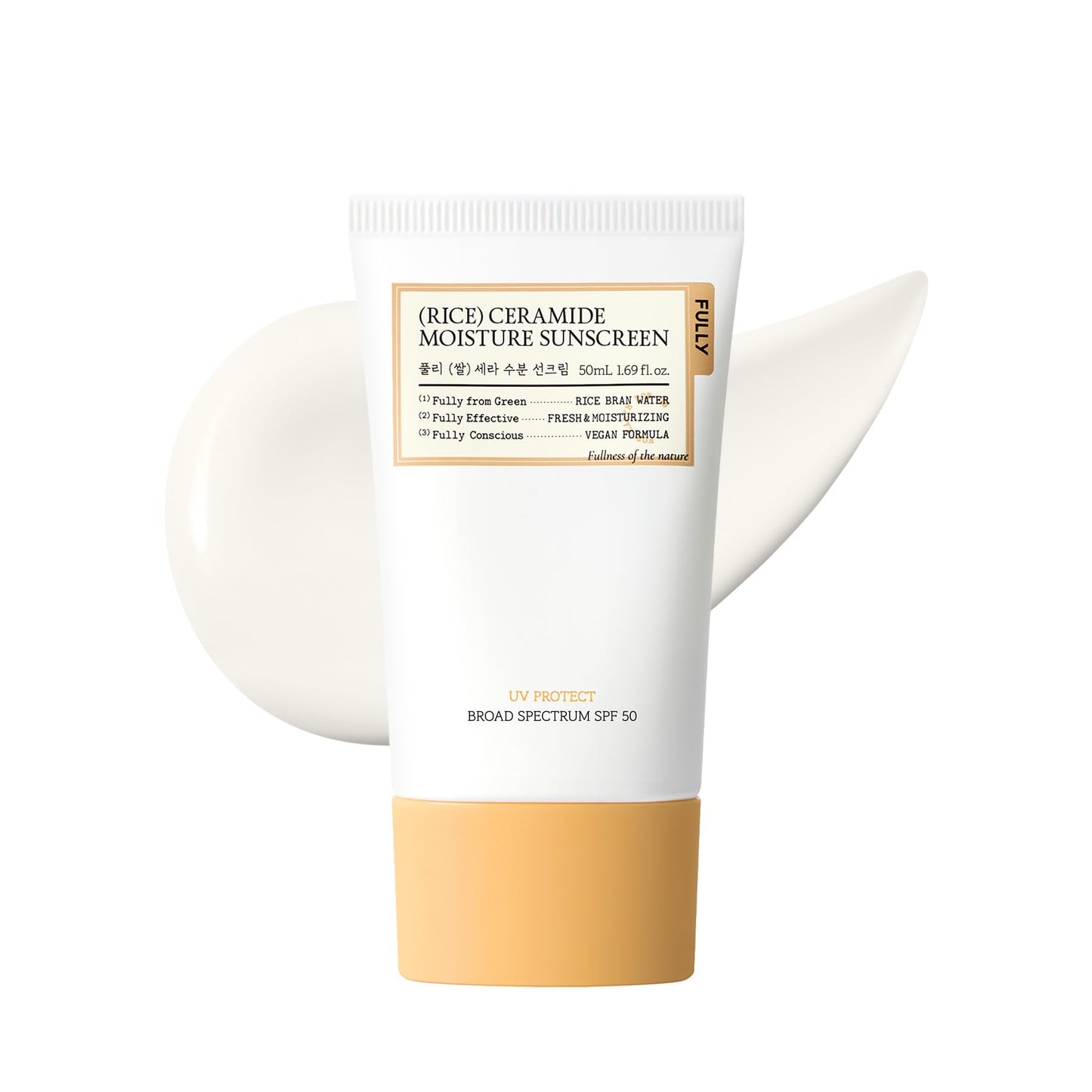 FULLY Rice Ceramide Moisture Sunscreen with Panthenol, SPF 50 Broad Spectrum, Korean Sunscreen for All Skin Types, No White Cast, Lightweight Beauty and Personal Care FULLY