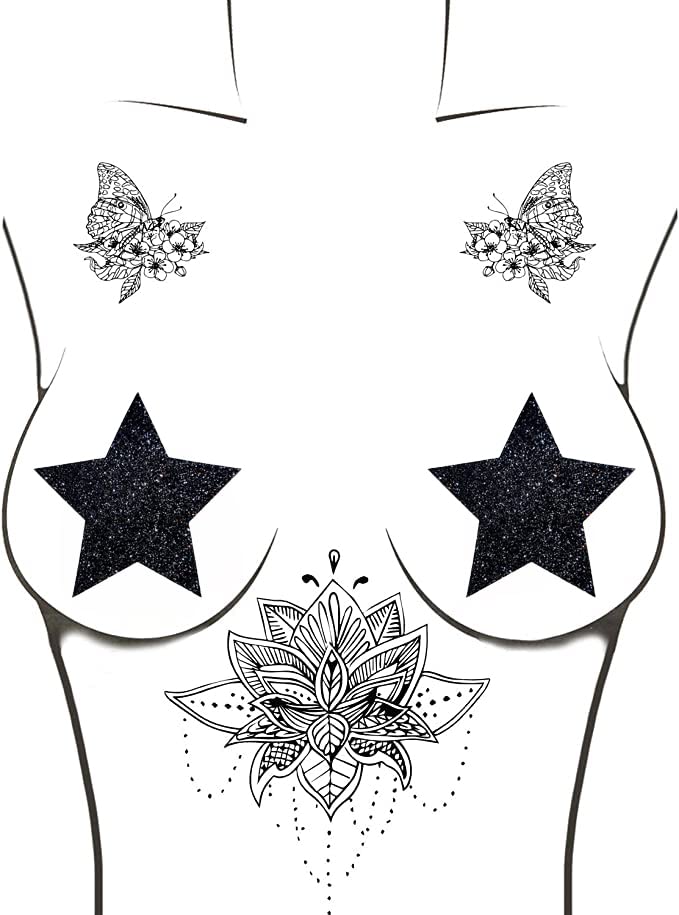 Neva Nude Black Mallice Glitter Starry Nights Bodistix - Glitter Body Stickers for Festivals, Raves, & Parties | Medical Grade Adhesive, Waterproof Beauty & Personal Care Neva Nude