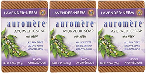 Auromere Ayurvedic Bar Soap, Lavender Neem - Eco Friendly, Handmade, Vegan, Cruelty Free, Natural, Non GMO (2.75 oz), 3 pack Beauty & Personal Care Auromere