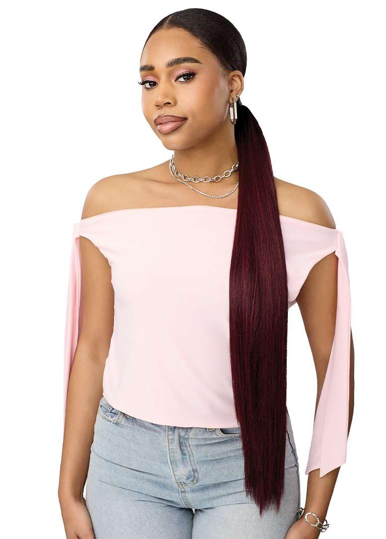Outre Pretty Quick Hair Extensions - Slide & Hide Wrap Ponytail - Sleek Yaki 30" (DARK BROWN 2)