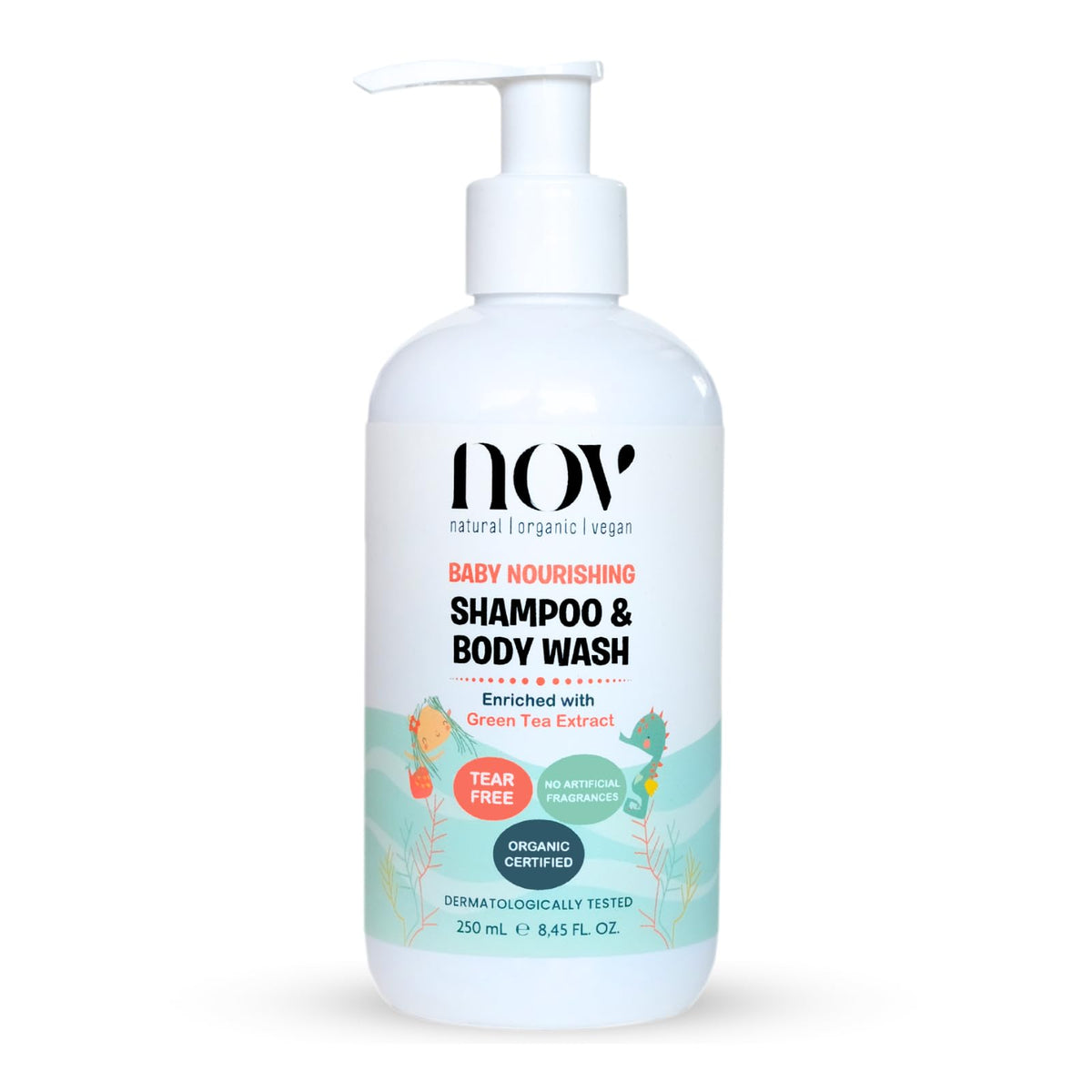 NOV natural organic vegan Baby Shampoo & Body Wash | Tear-Free, Plant-Based Formula for Gentle Cleansing, Nurturing, and Ethical Care, Free from