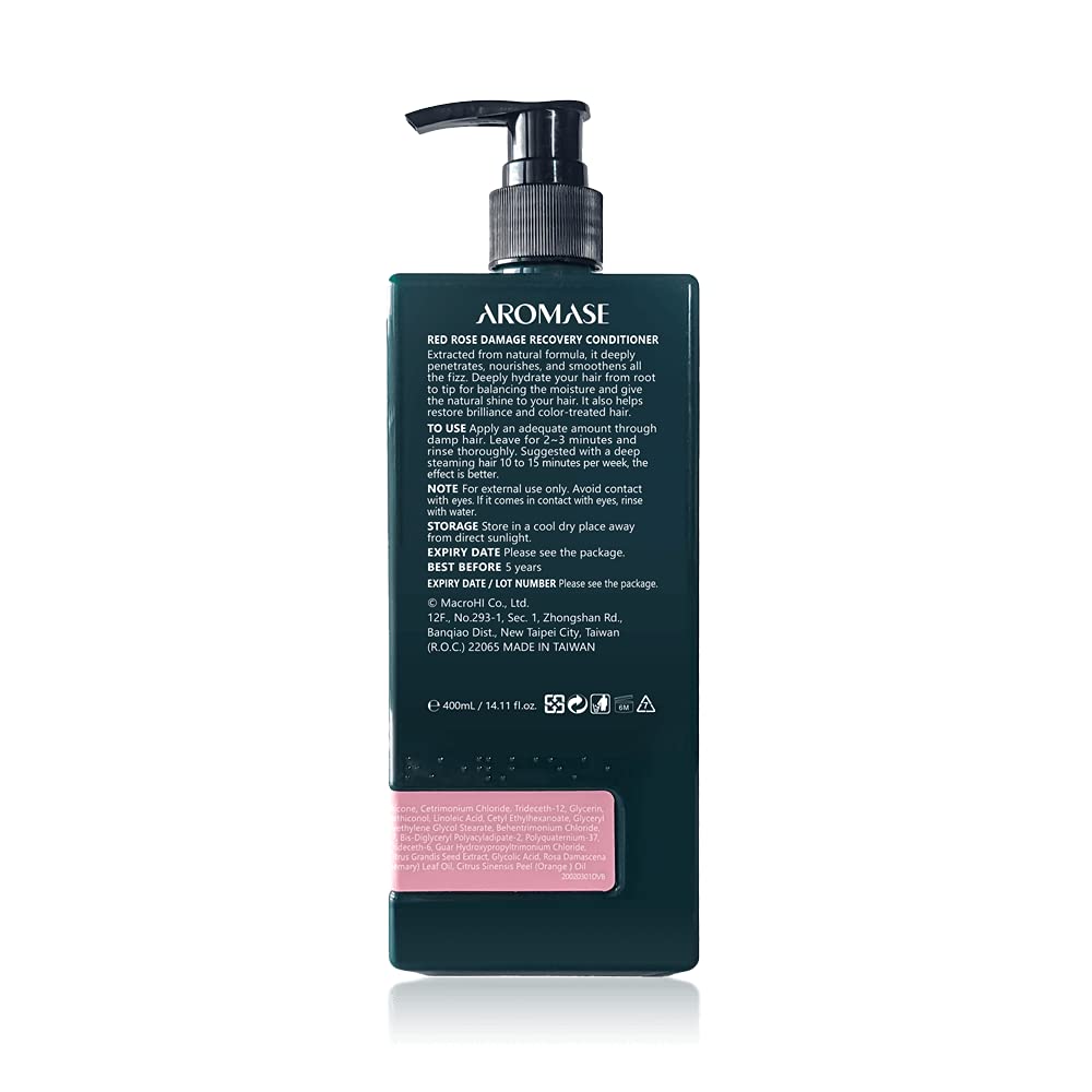 Aromase Red Rose Recovery Conditioner - Natural Hair Conditioner with Rose, Jojoba, & Rosemary Oil for Dry, Frizzy Hair - 14.11 oz