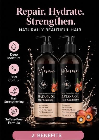 marara Batana Oil Hair Shampoo and Conditioner Set - Herbal Shampoo and Conditioner for Thinning Hair for Women & Men Hair Loss, Hair Thickening Beauty & Personal Care marara