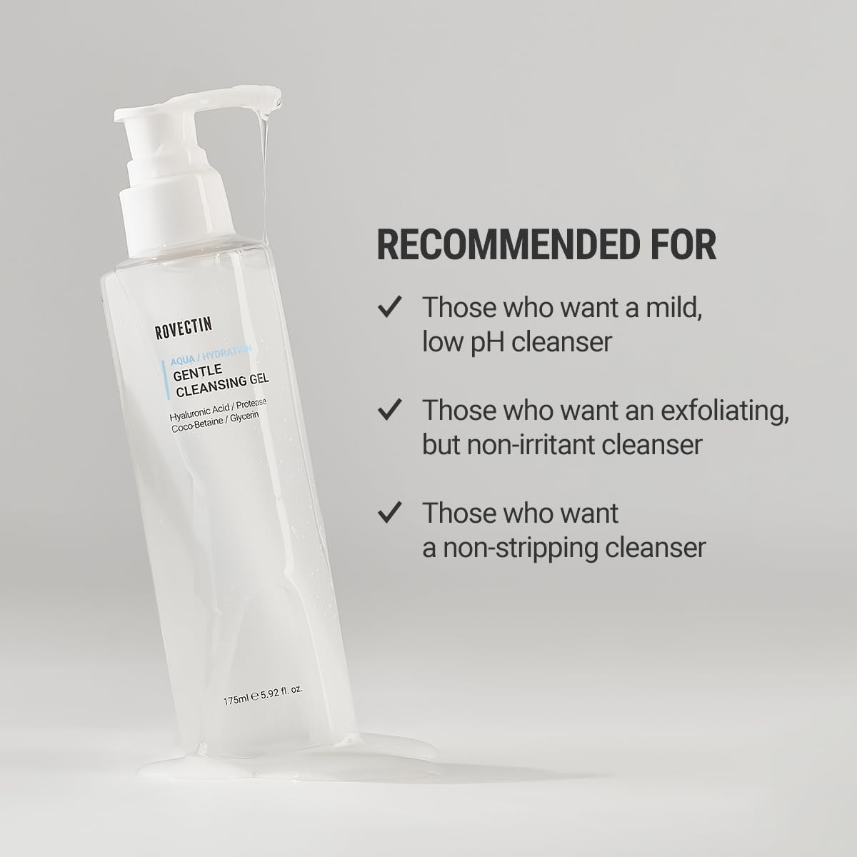 ROVECTIN Aqua Cleansing Gel (Conditioning Cleanser) Hydrating pH Balanced Facial Wash for Sensitive, Dry Skin | No Stripping, Fragrance-Free | Vegan Beauty & Personal Care ROVECTIN