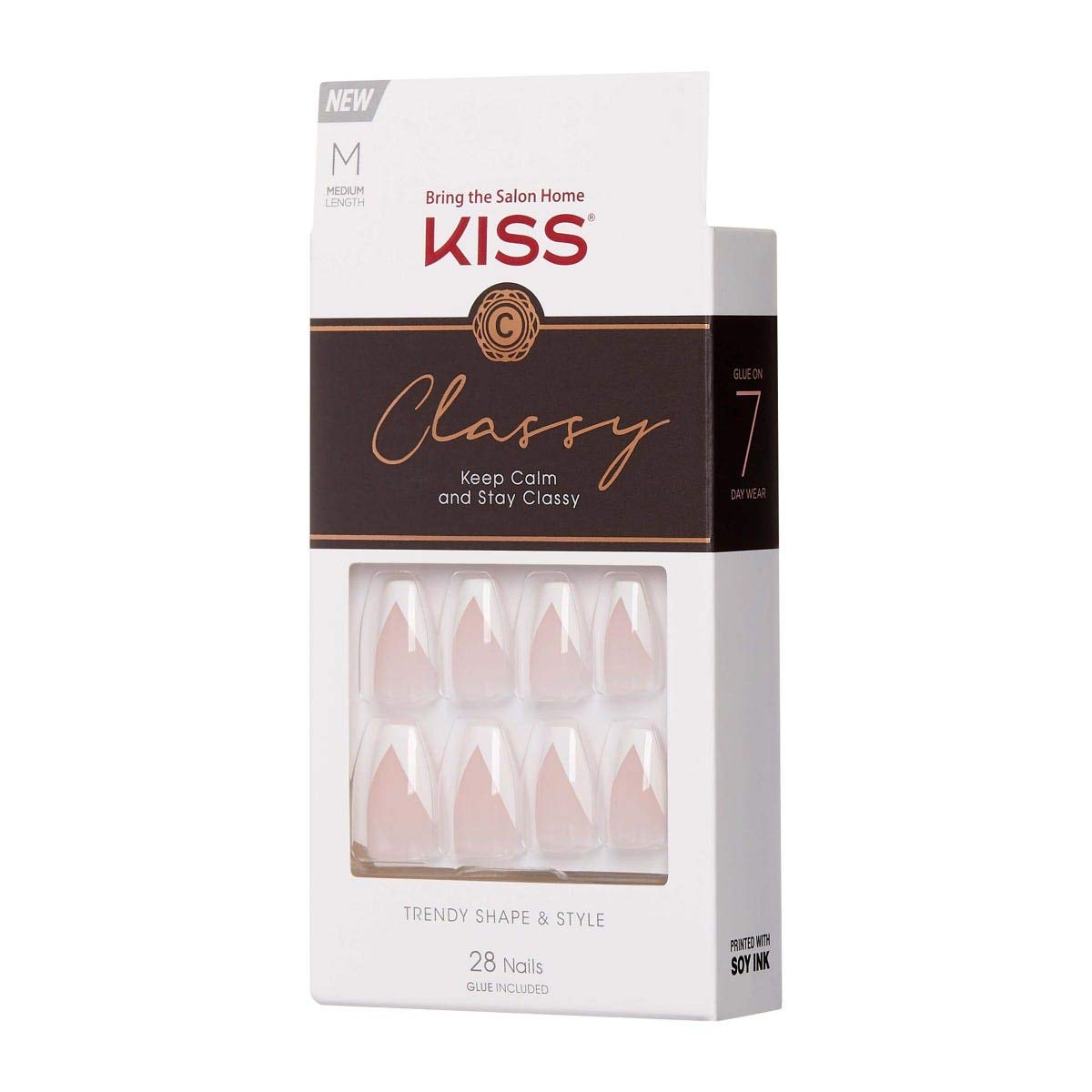 KISS Classy French Nail Manicure Kit with Gel Finish, Medium, Coffin Shaped, “Silk Dress”, Gel Nail Kit Includes Pink Nail Glue (Net Wt. 2 g Beauty & Personal Care KISS