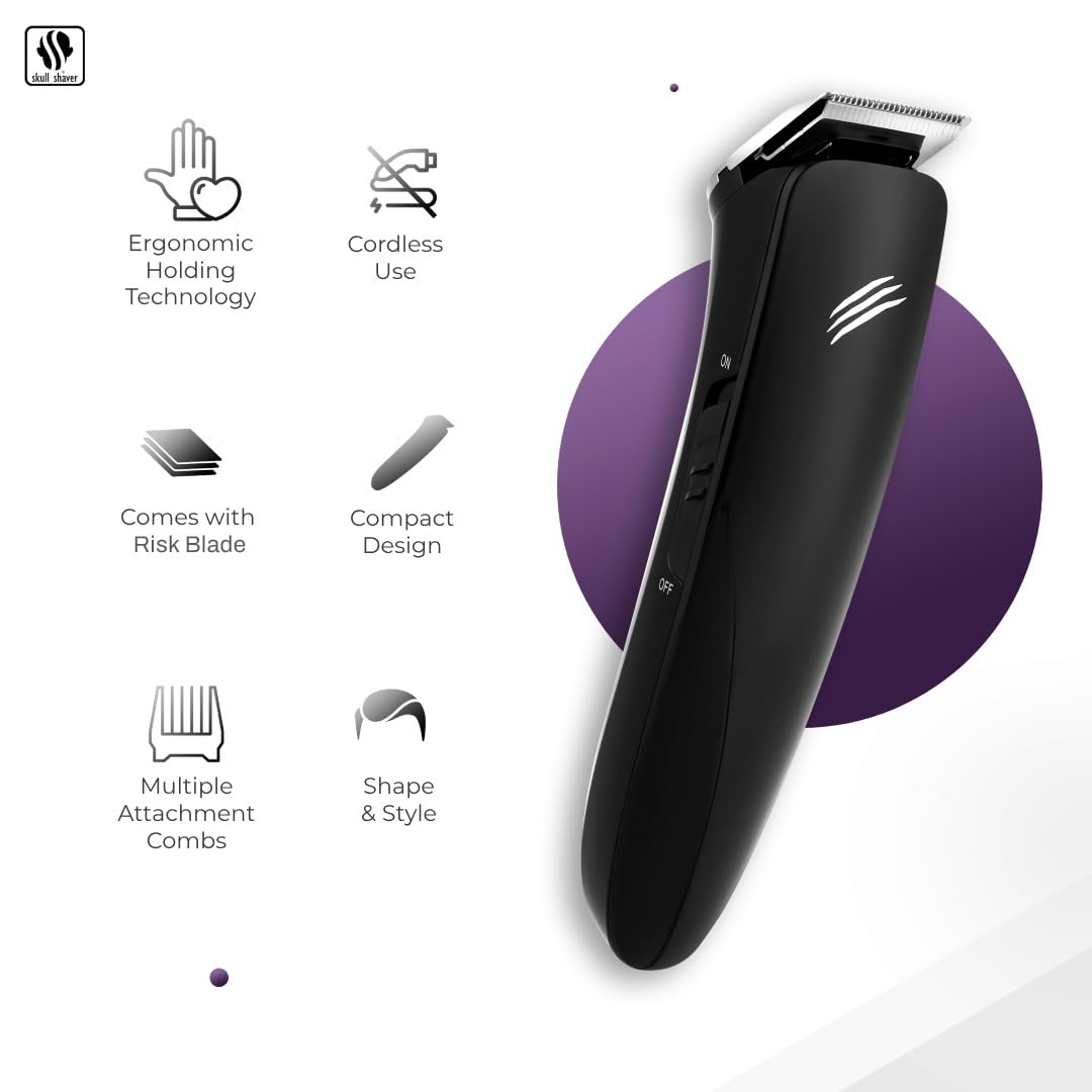 Skull Shaver Baby Beast Trimmer - Ultimate Cordless Hair & Beard Grooming Tool - Precision Steel Blades - USB Rechargeable - 4 Combs - Travel-Friendly Beauty and Personal Care Skull Shaver