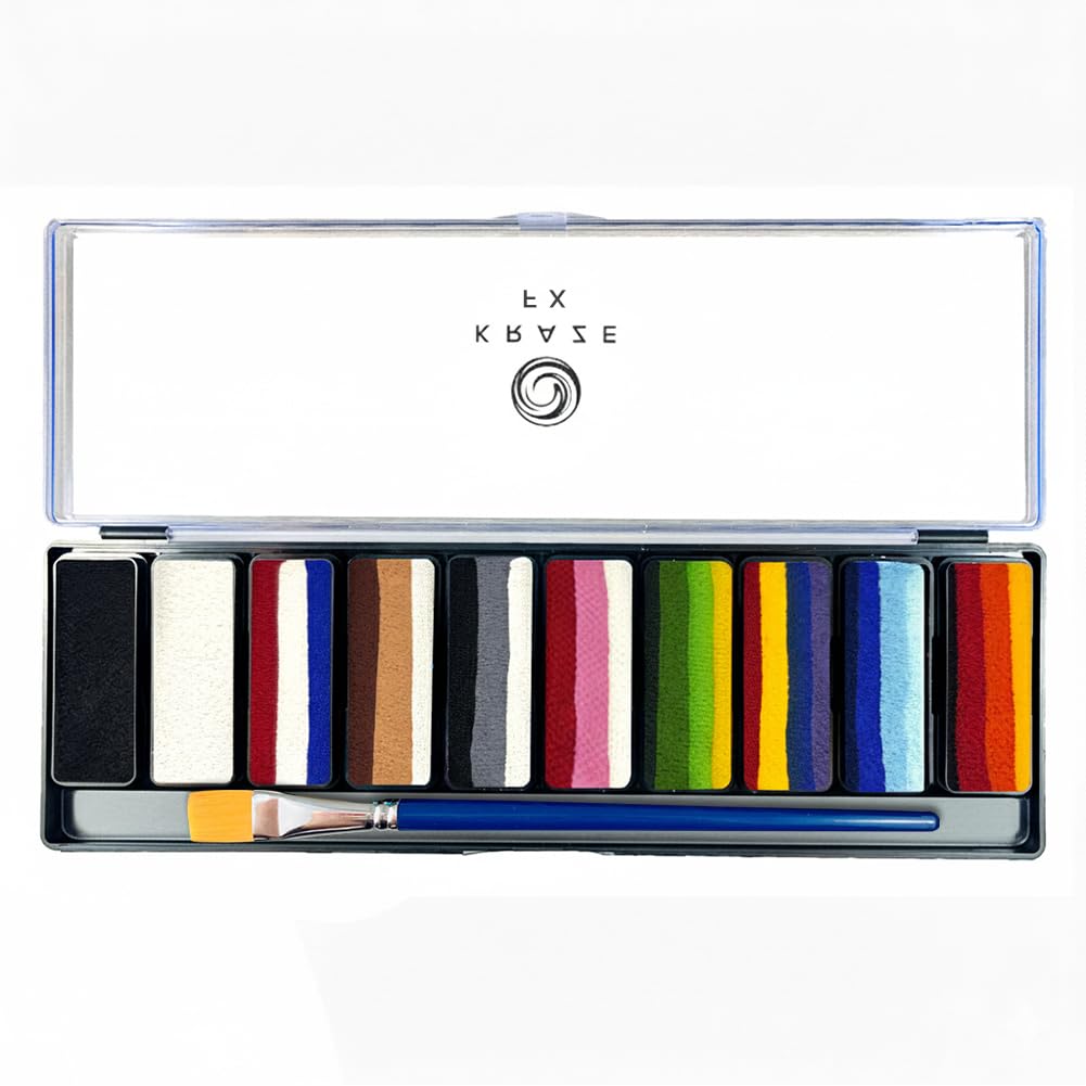 Kraze FX Key Colors Face Paint Palette - 10 Essential Split Cakes Including Black & White - 3/4" Professional Travel Set - Bestselling Color Beauty & Personal Care Kraze FX
