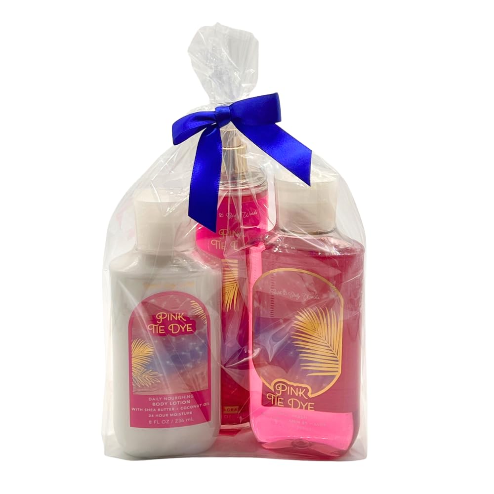 Bath & Body Works PINK TIE DYE - 3pc Bundle - Fine Fragrance Mist, Body Lotion, and Shower Gel Gift set with a Blue Bow for Holidays - LIMITED EDITION Beauty and Personal Care Bath & Body Works
