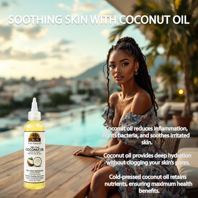 OKAY 100% Pure Coconut Oil for Hair & Skin - Coconut Oil for Women & Men, Perfect for Hair & Body, for Massage & Moisturizer, Natural - 4 fl oz Beauty & Personal Care OKAY