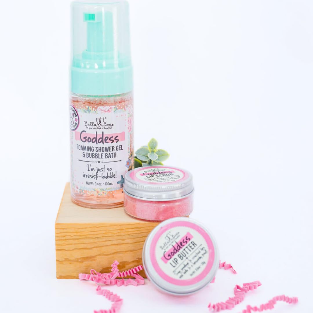 Bella & Bear Goddess Mini Bath & Body Gift Set with 2 in1 Foaming Shower Gel & Bubble Bath, Lip Scrub, Lip Butter - Gift - Teens - Tweens - Women Beauty and Personal Care Bella and Bear