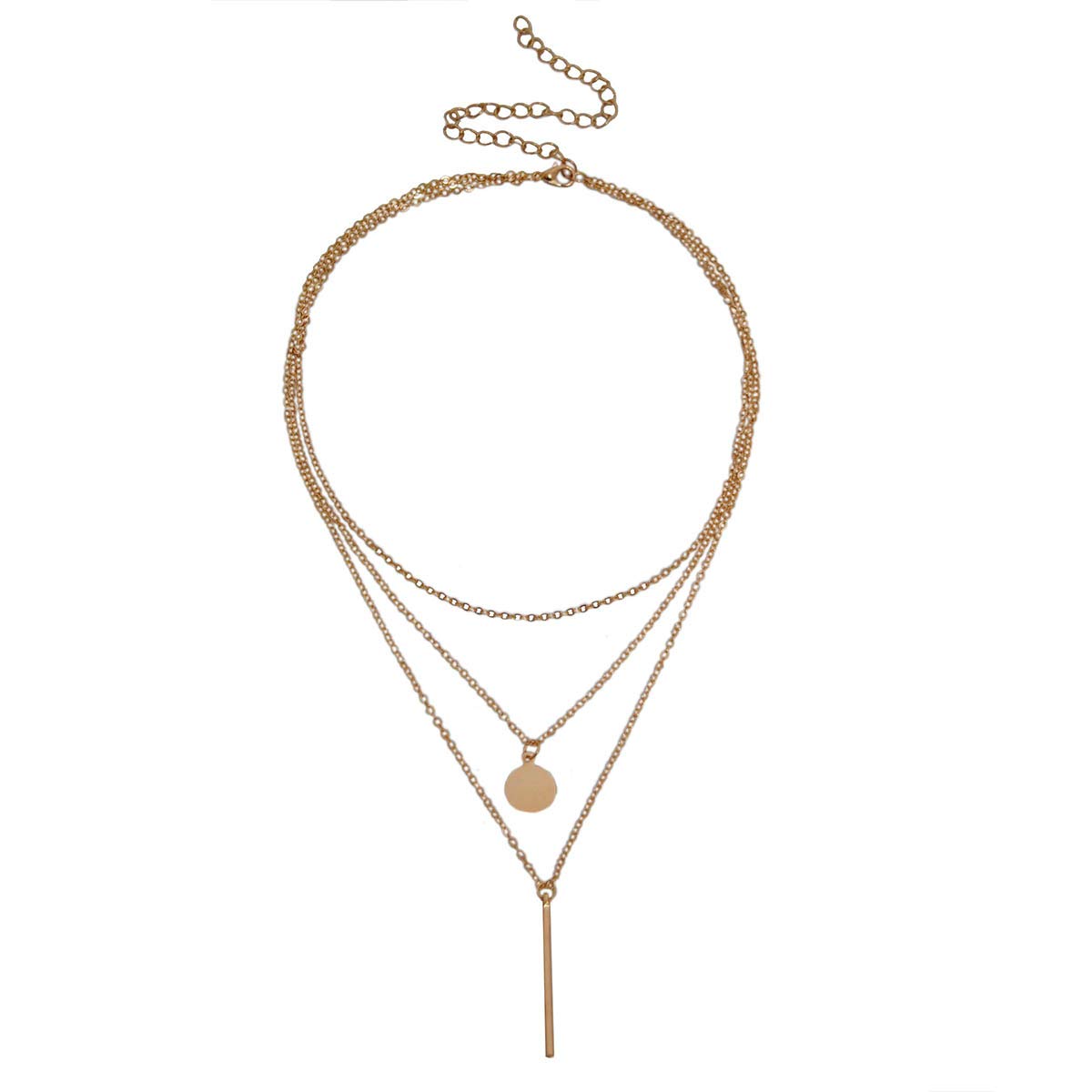 DoubleNine Multilayer Necklace Gold Bar Pendant Simple Sequins Geometric Necklace Layered for Women Beauty & Personal Care Doubnine