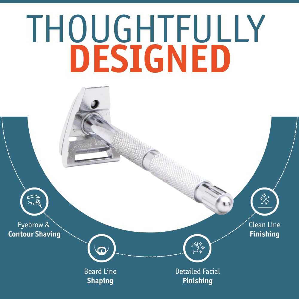 MERKUR 907C Precision Moustache & Eyebrow Razor - Bright Chrome Finish, Brass Handle & Die-Cast Zinc Head, Ultra-Narrow Design for Controlled Contour Beauty and Personal Care MERKUR