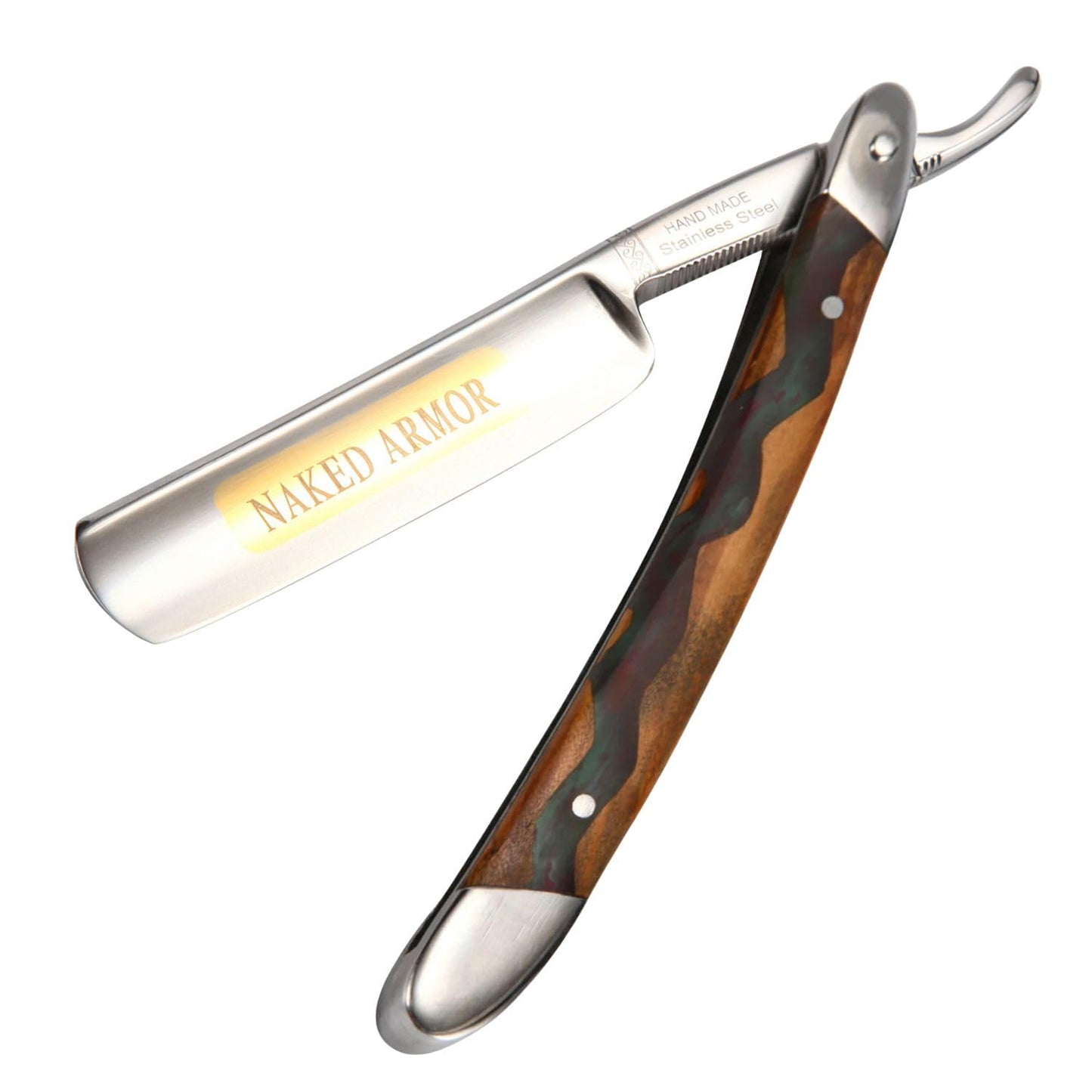 Naked Armor Meliant Straight Razor for Beginners - Shave Ready 7/8" Round Nose Japanese Stainless Steel Straight Edge Razor, Olive Wood Scale, Leather Beauty and Personal Care Naked Armor