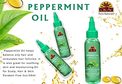 OKAY Peppermint Blended Oil for Hair Growth, Scalp & Skin - Cooling Peppermint Hair Oil Helps Dry Itchy Scalp, Moisturizes Hair & Skin, Lightweight Beauty & Personal Care OKAY