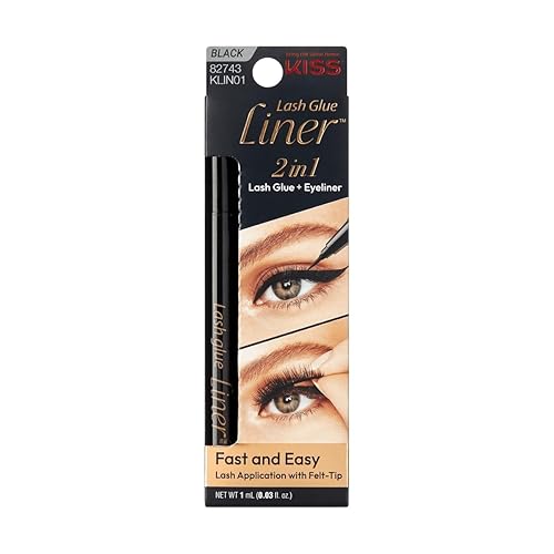 KISS Lash GLUEliner, 2-in-1 Felt-Tip Eyelash Adhesive and Eyeliner, Matte Finish, Foolproof Application, Easy Touch-Up, 0.03 Fl Oz.- Black, Packaging Beauty & Personal Care KISS