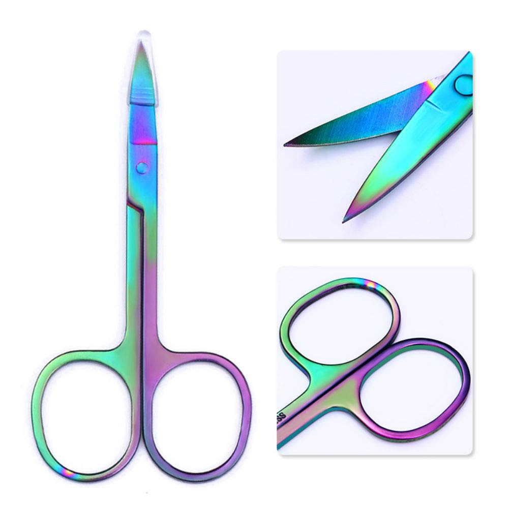 AKOAK 2 Pieces Rainbow Stainless Steel Slant Tip Eyebrow Tweezer and Eyebrow Scissor Facial Hair Removal Makeup Tool Beauty and Personal Care AKOAK
