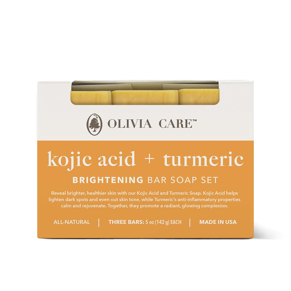 Olivia Care Kojic Acid & Turmeric Bar Soap, Brightening Facial & Body Cleanser, Helps Improve the Appearance of Uneven Skin Tone, Natural-Inspired Beauty & Personal Care Olivia Care