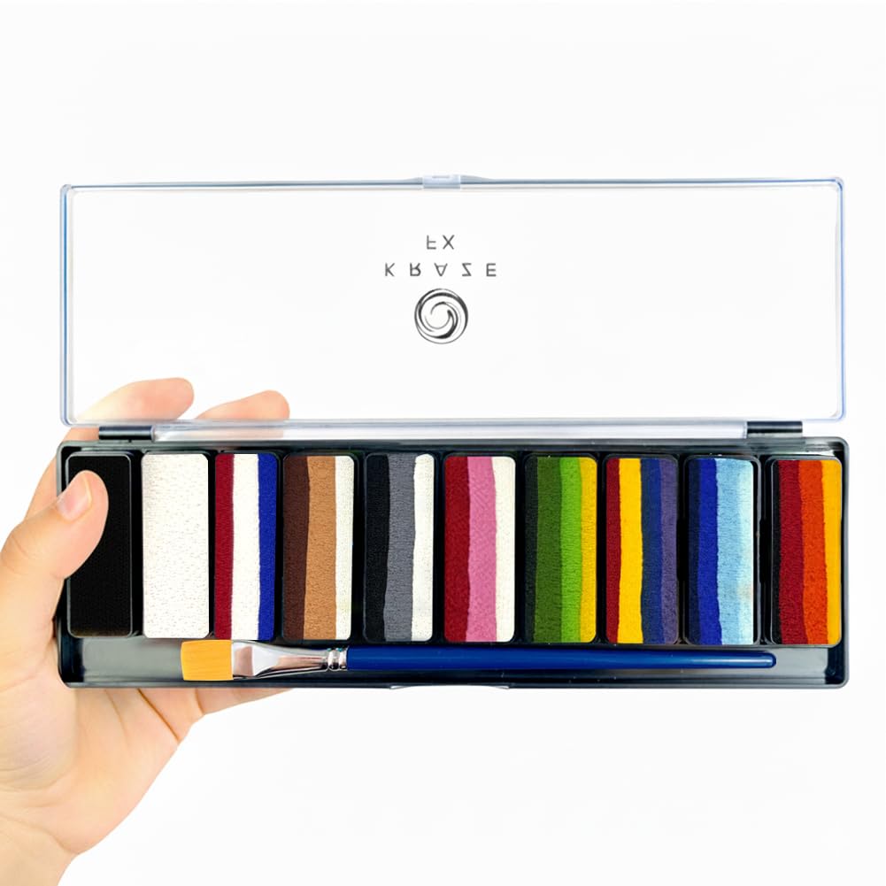 Kraze FX Key Colors Face Paint Palette - 10 Essential Split Cakes Including Black & White - 3/4" Professional Travel Set - Bestselling Color Beauty & Personal Care Kraze FX