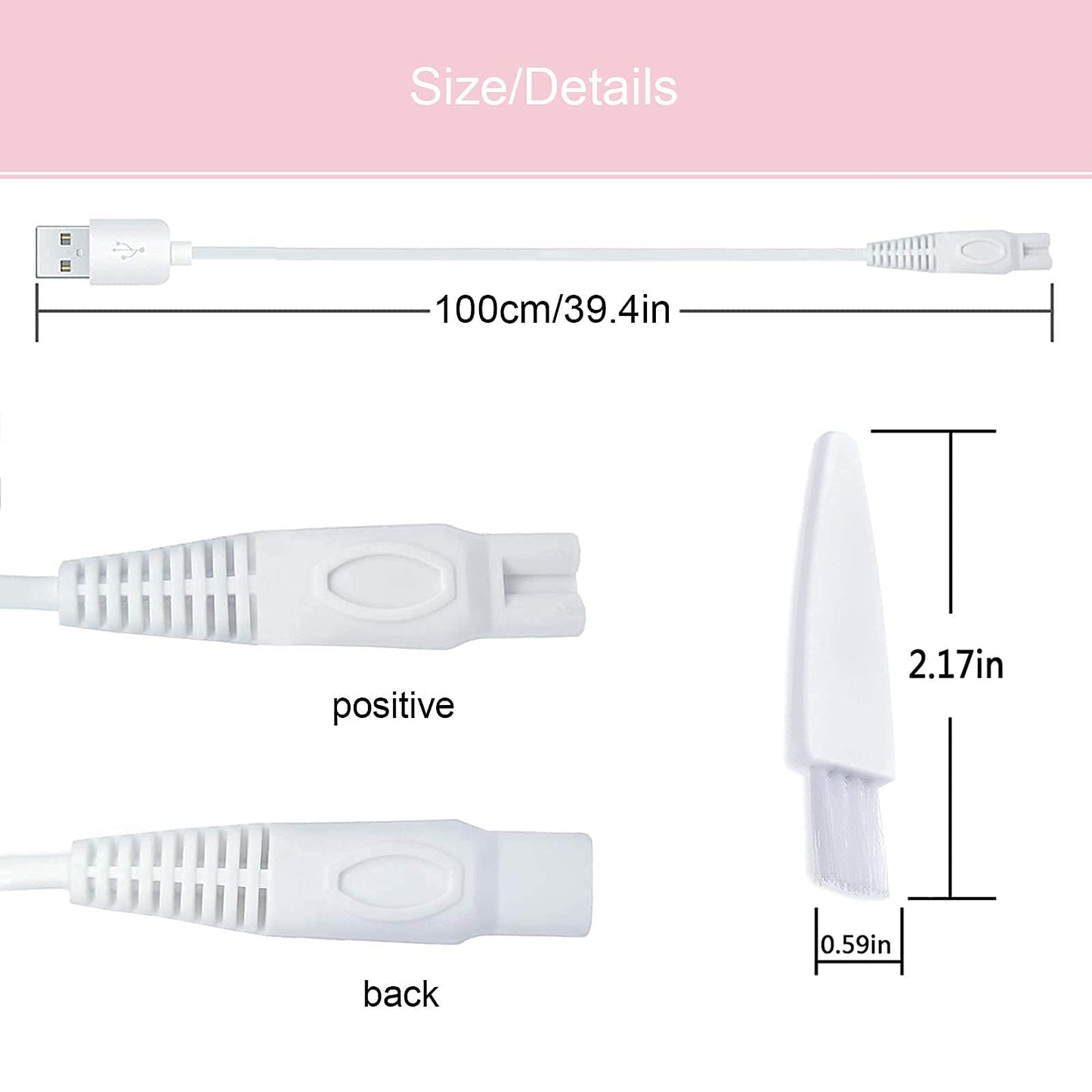 Women Shaver USB Charging Cable Compatible with Finishing Touch Flawless Body Rechargeable Ladies Shaver Women Electric Trimmer 5V Power Cord Ladies Beauty and Personal Care LinMei