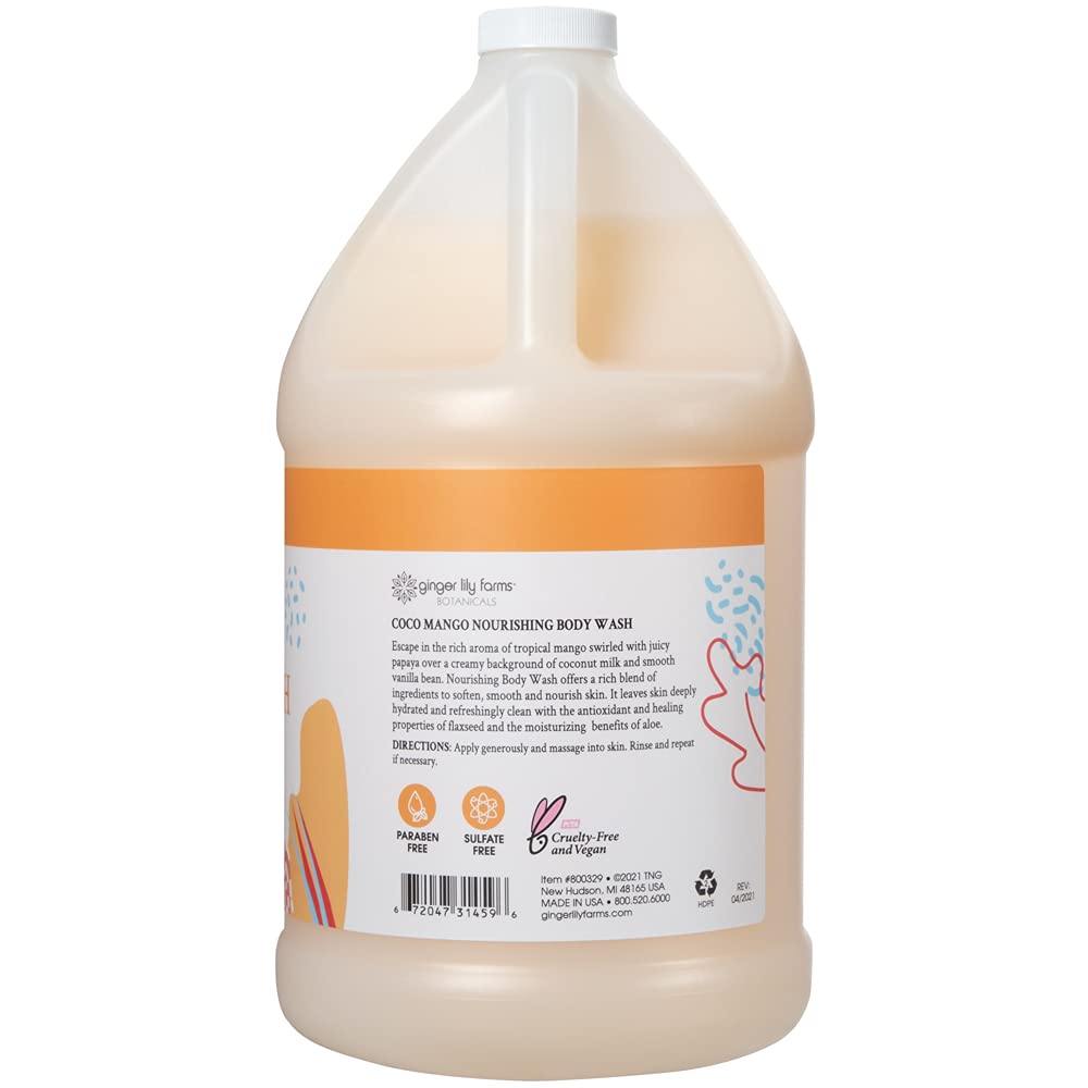 Ginger Lily Farms Botanicals Nourishing Body Wash, 100% Vegan & Cruelty-Free, Coconut Mango Scent, 1 Gallon Refill 128 Ounce (Pack of 4) Beauty & Personal Care Ginger Lily Farms