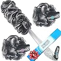 SHOWER BOUQUET Loofah-Charcoal Back-Scrubber & Bath-Sponge Set // 1 Long-Handle-Back-Brush Plus 2 Extra Large 75g Soft Mesh Loofa-Lufa-Loufa Puff Beauty & Personal Care Shower Bouquet