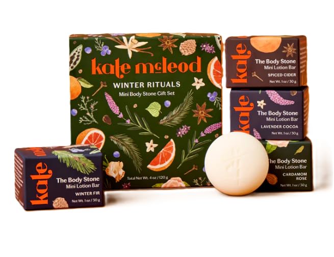 Kate McLeod Winter Rituals Mini Body Stone Gift Set ( Lavender Cocoa, Cardamom Rose, Spiced Cider, and Winter Fir) Beauty & Personal Care Kate McLeod