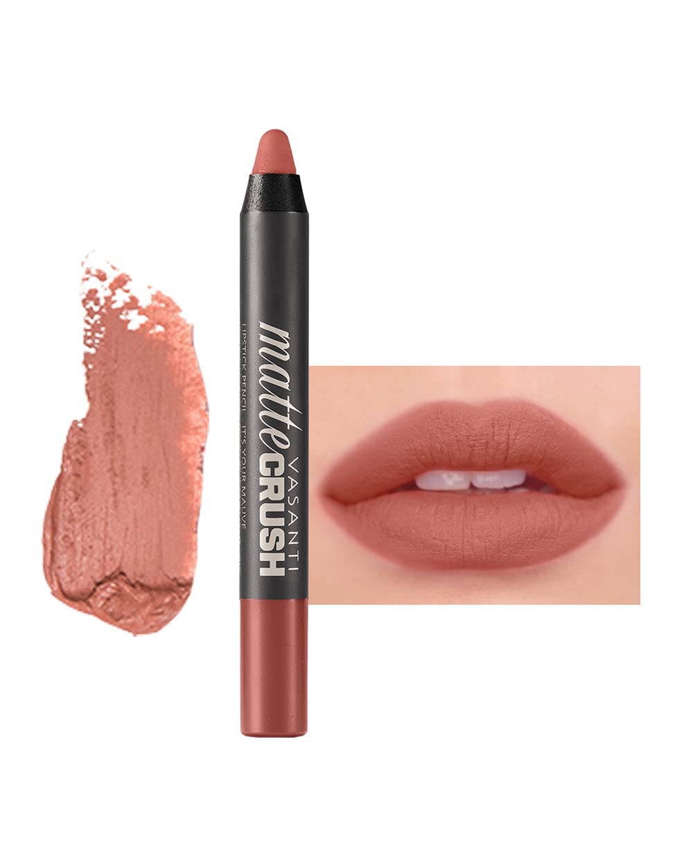 VASANTI Matte Crush Lipstick Pencil - Peachy Keen Natural Peach - Soft, Velvety Matte Finish, Waterproof, Smooth Application - Natural, Vegan Beauty & Personal Care VASANTI