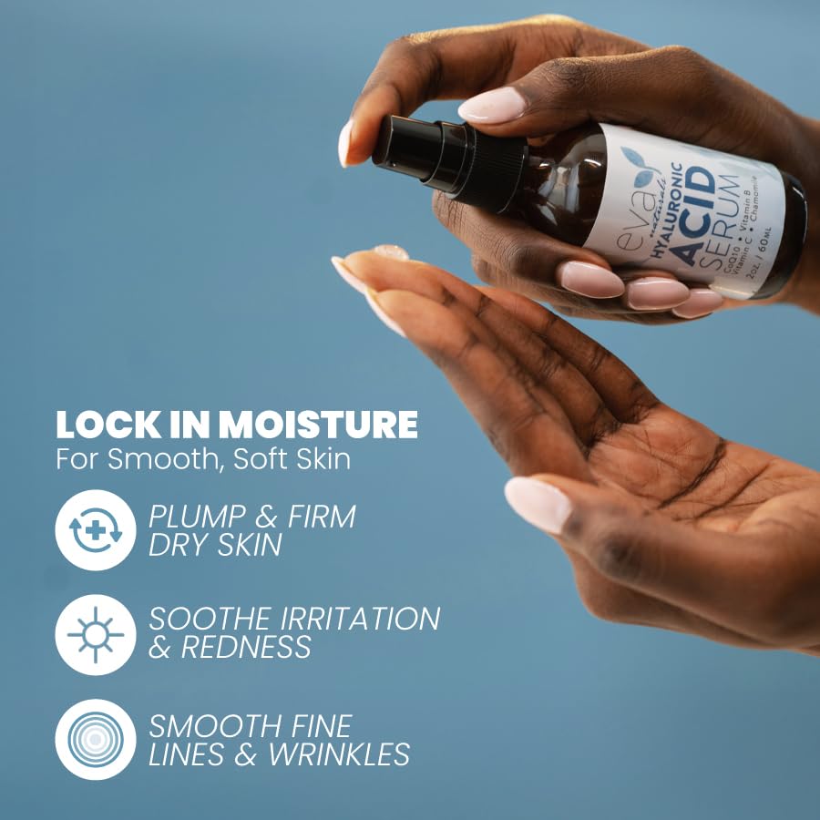 Eva Naturals Hyaluronic Acid Serum for Face - Lightweight Hydrating Facial Serum - Daily Moisturizer with Vitamin B5 - 60 ml Beauty & Personal Care Eva Naturals