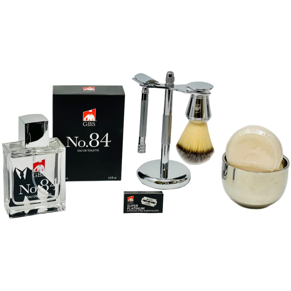 G.B.S Premium Shaving Kit, Long Handle Safety Razor, Cologne, Shaving Brush, Chrome Shave Bowl, Shaving Soap Shaving Razor and Brush Stand and Blades Beauty and Personal Care G.B.S