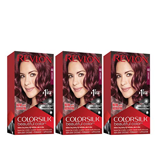 Revlon Permanent Hair Color, Permanent Hair Dye, Colorsilk with 100% Gray Coverage, Ammonia-Free, Keratin and Amino Acids, 48 Burgandy, 4.4 Oz (Pack Beauty & Personal Care REVLON