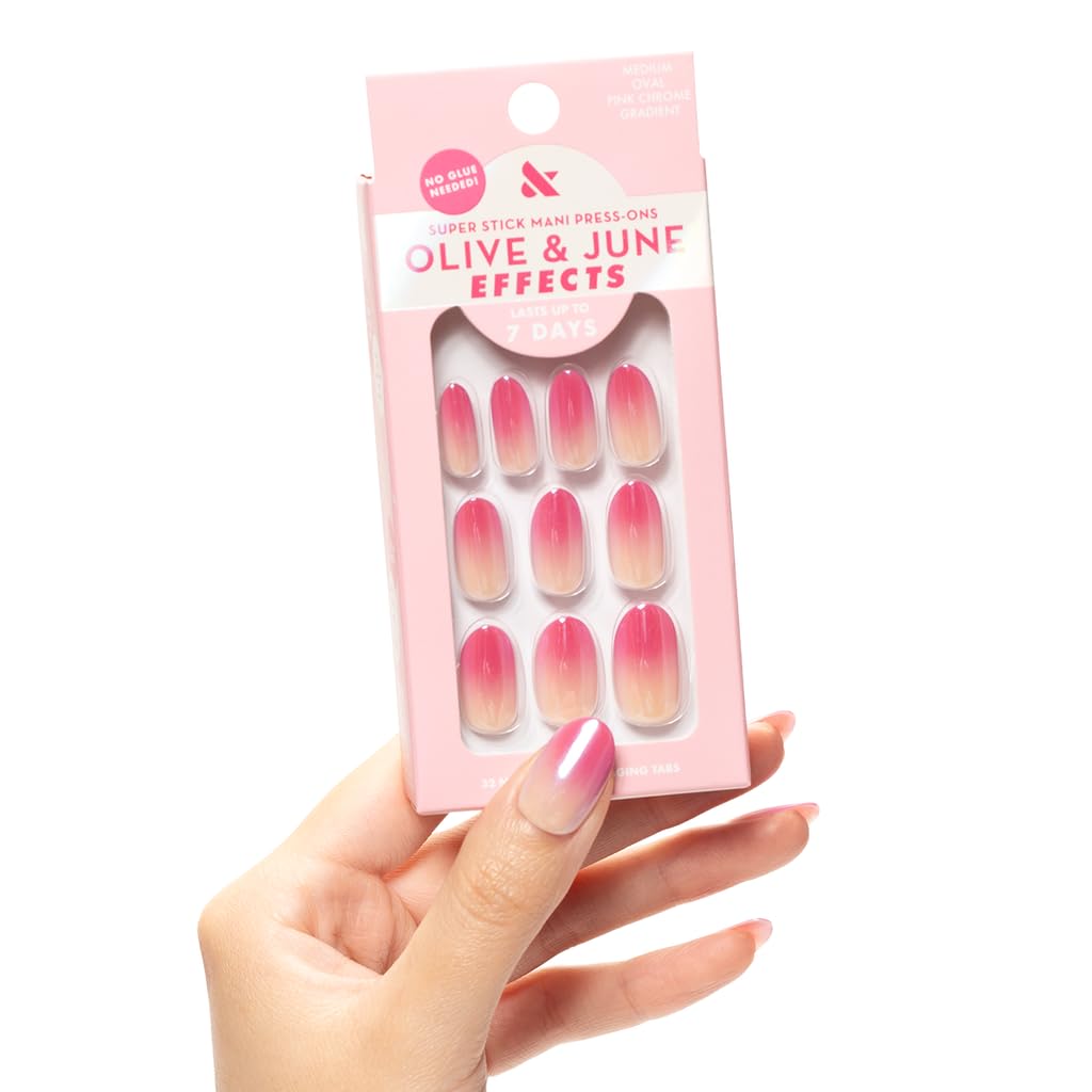 Olive & June Effects Super Stick Press-On Nails, Pink Chrome Gradient