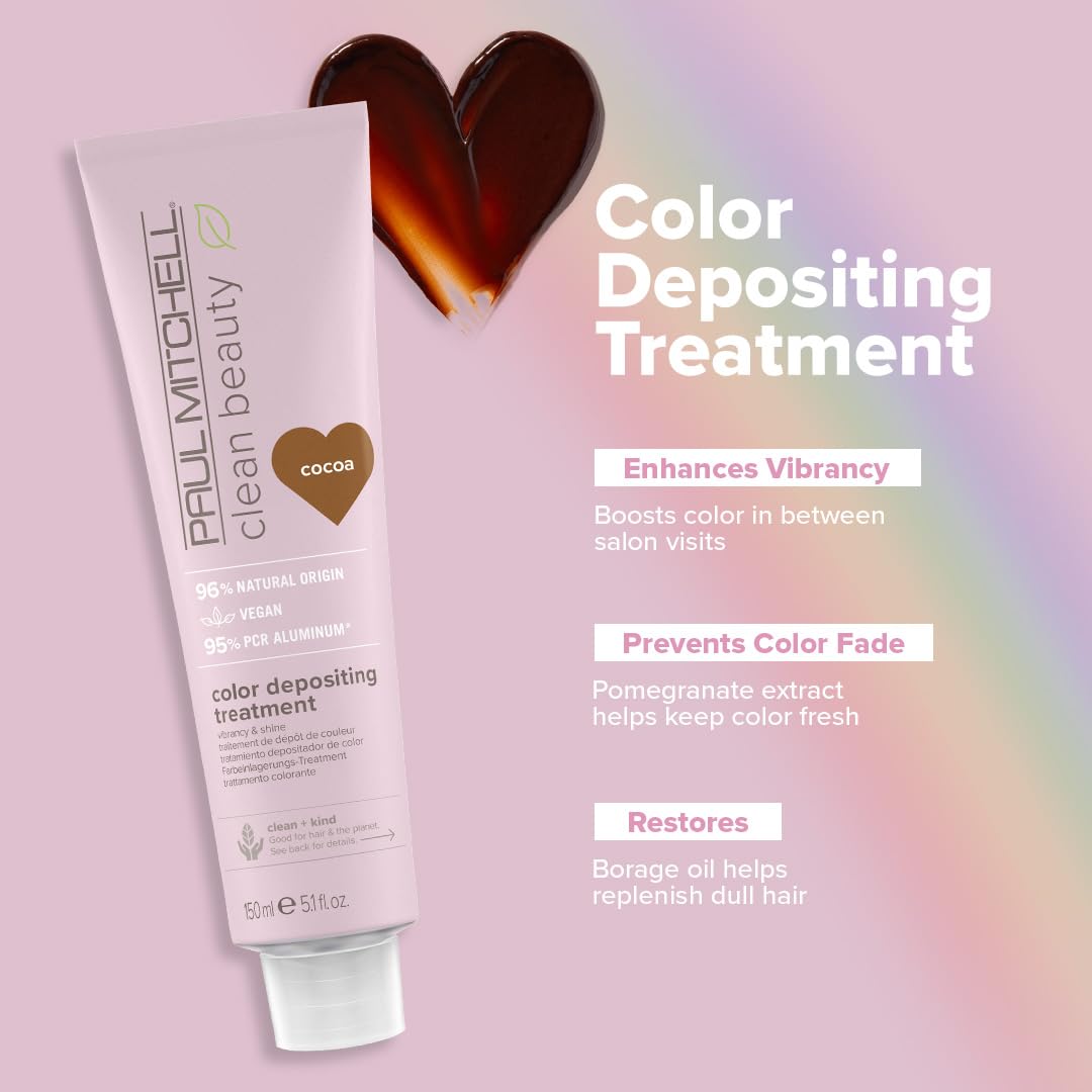 Paul Mitchell Clean Beauty Color-Depositing Treatment, For Refreshing + Protecting Color-Treated Hair, Cocoa, 5.1 fl. oz.