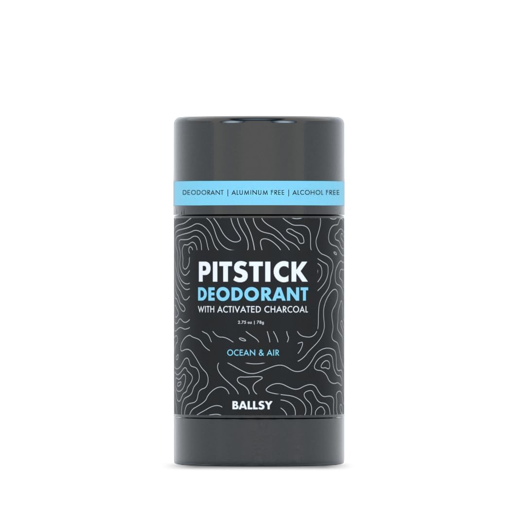Ballsy Pitstick Activated Charcoal Deodorant - Mens Aluminum & Baking Soda-Free Underarm Deodorant w/Charcoal & Plant Based Extracts for Odor Beauty and Personal Care Ballsy