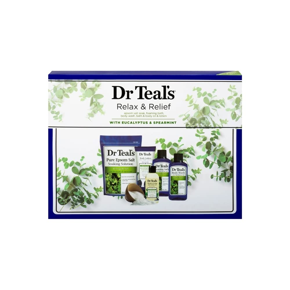 Dr Teal's Eucalyptus & Spearmint Relax & Relief Full Regimen 5-Piece Gift Set (Epsom Salt Soaking Solution, Foaming Bath, Body Wash, Moisturizing Bath Beauty & Personal Care Dr Teal's