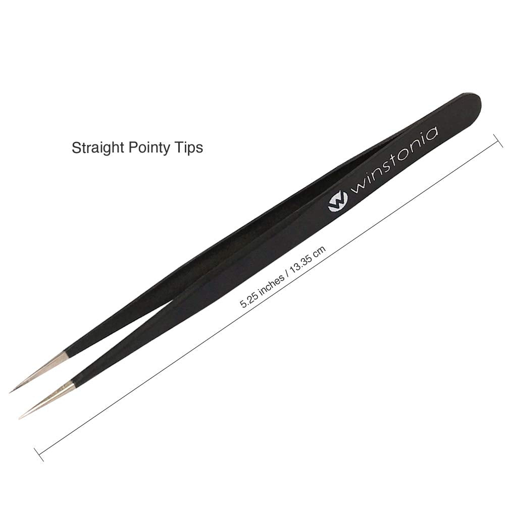 Winstonia 2 Pcs Tweezer Set - Stainless Steel Pointy Professional Beauty Tools - Manicure, Jewelry, Blackhead, Ingrown Hair, Splinter Removal Tweezers Beauty and Personal Care Winstonia
