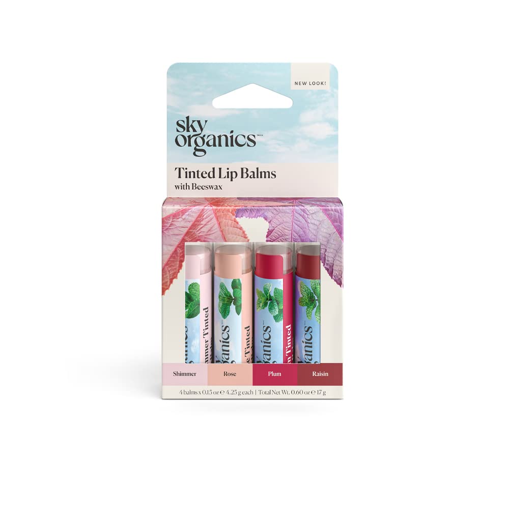 Sky Organics Tinted Lip Balms with Beeswax and a Rich Nourishing Blend of Plant Oils, Moisturizing Lip Balm to Lock In Moisture and Add A Sheer Wash Beauty & Personal Care Sky Organics