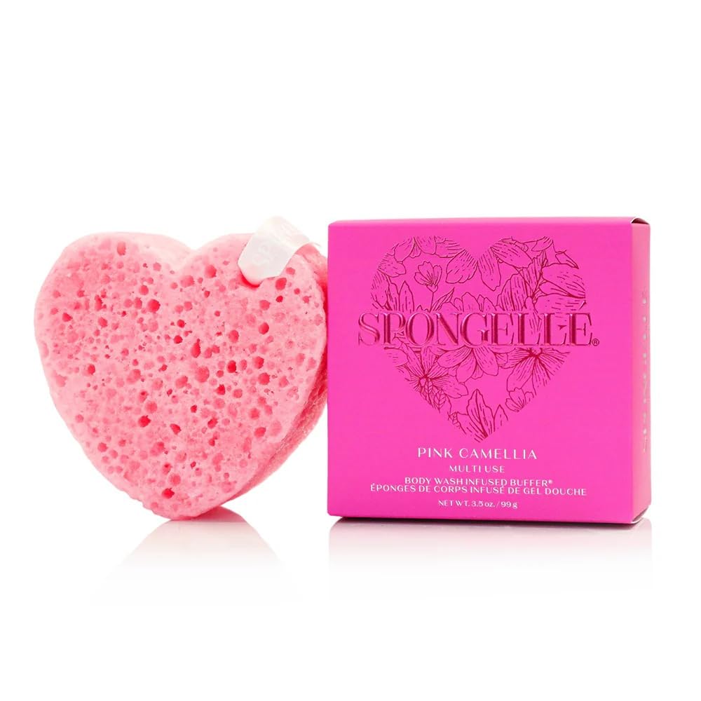 Spongellé Pink Camellia Heart Bath Sponge - Built-in Body Wash & Body Scrubber, Shower Loofah Sponge for Women - 20+ uses Beauty and Personal Care SPONGELLÉ