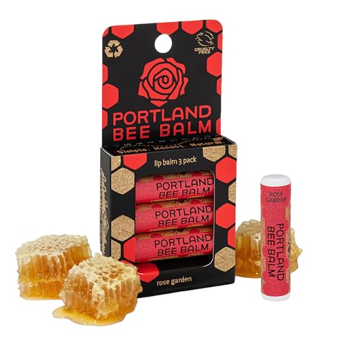 Portland Bee Balm All Natural Handmade Beeswax Lip Balm with Organic Coconut and Olive Oil (Rose Garden) - 3 Count - Natural Lip Balm, Cruelty Free Beauty and Personal Care Portland Bee Balm