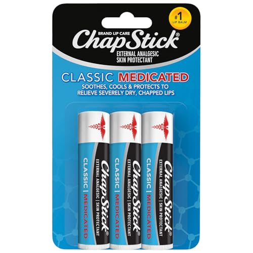 ChapStick Classic Medicated Lip Balm 3-Pack - External Analgesic, Skin Protectant for Dry Lips & Cold Sore Pain Relief, 0.15 Oz Ea Beauty and Personal Care ChapStick