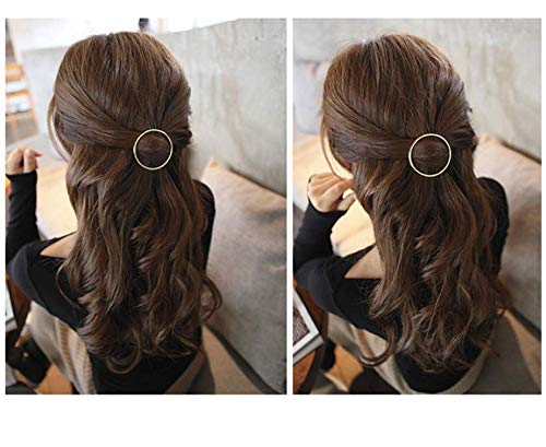 LASSUM 2 Pcs Minimalist Dainty Hollow Geometric Round Circle Metal Hairpin Hair Clip for Women and Girls on any Occasion (Gold & Silver) Beauty & Personal Care LASSUM