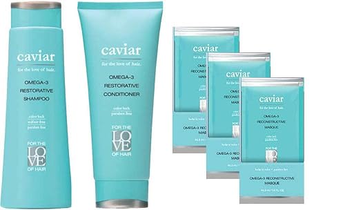 Caviar Omega-3 Restorative Hair Care Set (Pack of 5) - Includes Shampoo, Conditioner, and 3 Masque Packets Beauty & Personal Care CAVIAR FOR THE LOVE OF HAIR