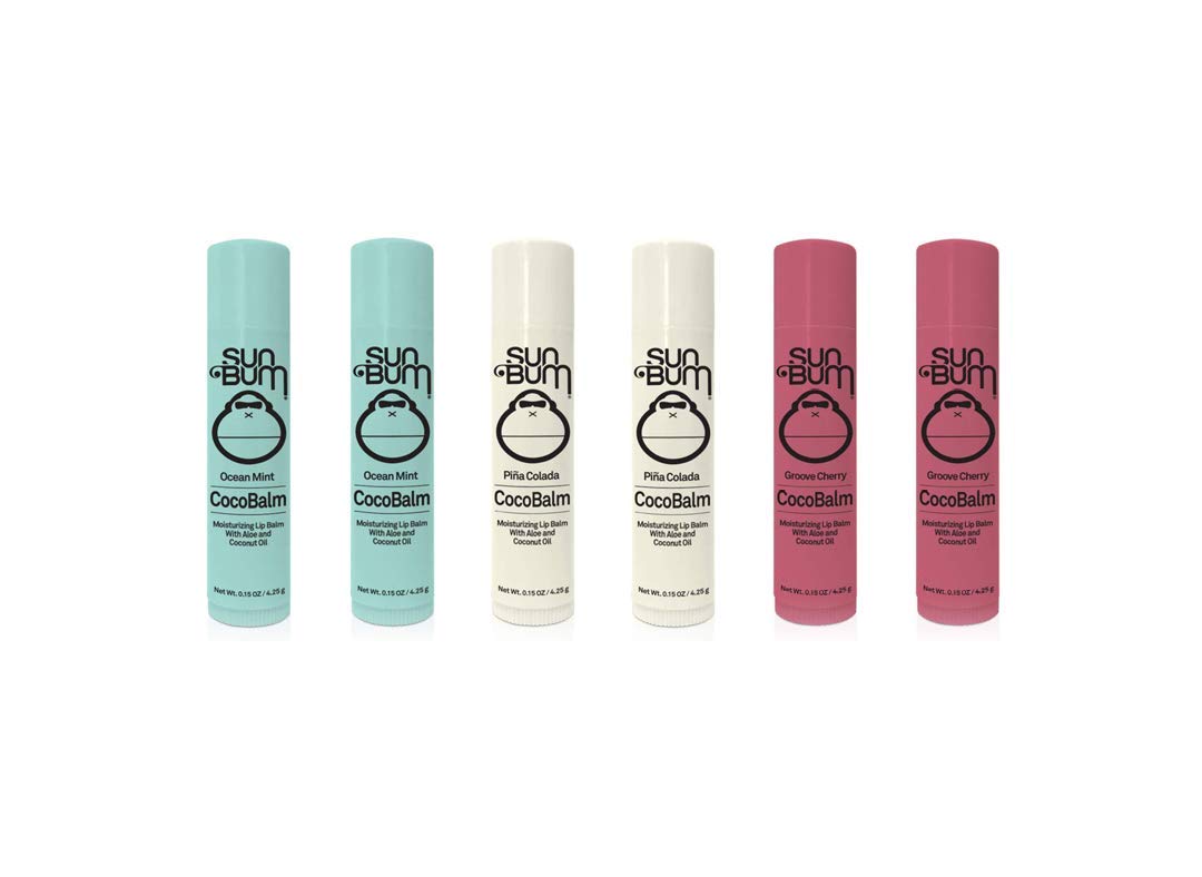 Sun Bum CocoBalm - Vegan and Cruelty Free Moisturizing Lip Balm with Aloe and Coconut Oil - Pina Colada, Ocean Mint, Groove Cherry (.15 oz) - Pack Beauty and Personal Care Sun Bum