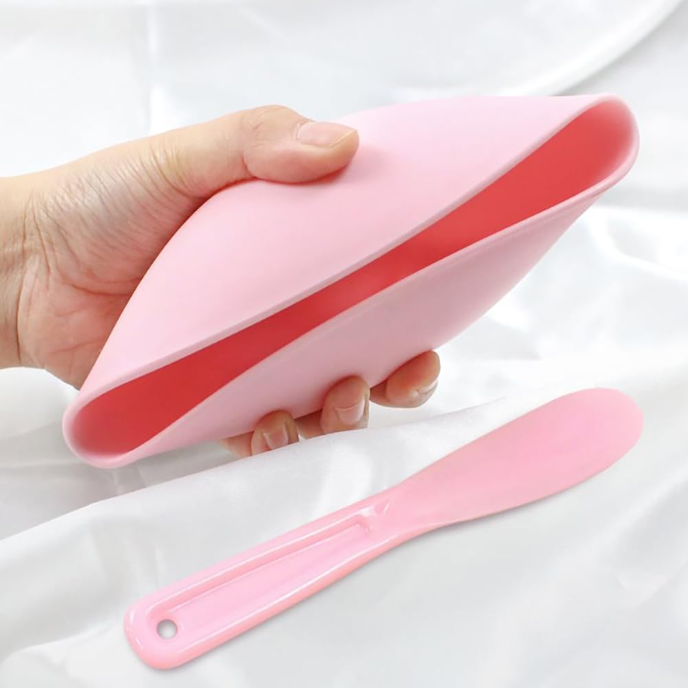 BFLCTTBD 2 Pairs Pink Face Mask Mixing Bowl Set Silicone Mixing Bowl Spatula For Face Mask Small Flexible Rubber Spa Facial Face Mask Mixing Bowl Beauty & Personal Care BFLCTTBD