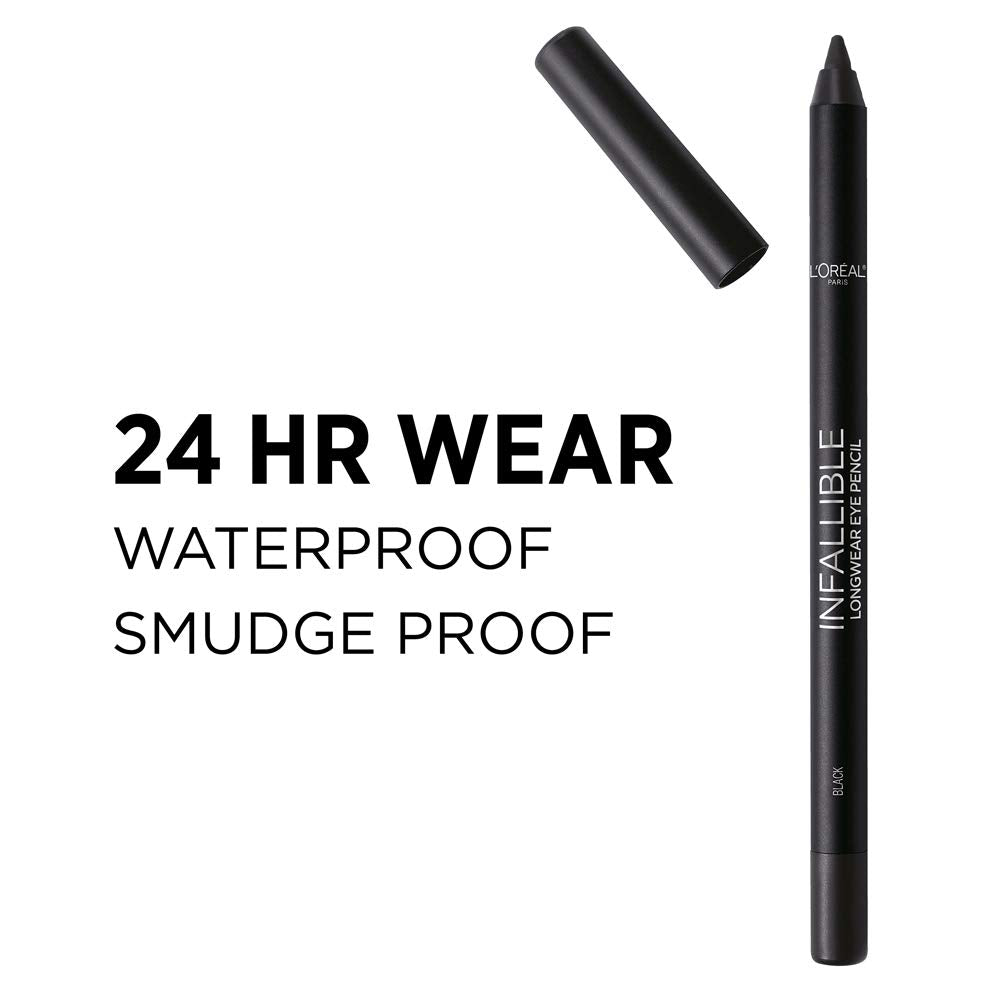 L'Oreal Paris Makeup Infallible Pro-Last Pencil Eyeliner, Waterproof and Smudge-Resistant, Glides on Easily to Create any Look, Black, 0.042 oz., 2