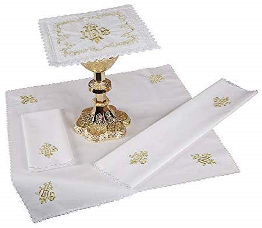 Christian Brands Embroidered IHS Lace Trim Mass Linen Gift Set Beauty and Personal Care Christian Brands