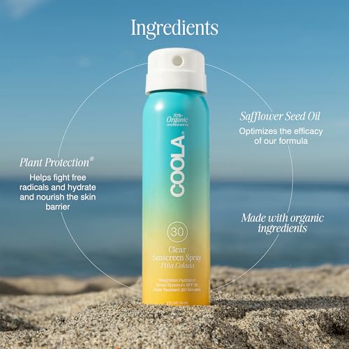 COOLA Organic Sunscreen SPF 30 Sunblock Spray, Dermatologist Tested Skin Care for Daily Protection, Vegan and Gluten Free, Piña Colada, Travel Size, 2 Beauty & Personal Care Coola