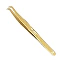 Tweezers for Eyelash Extension Hand Crafted Surgical Stainless Steel L Shape Tip Tweezers. (Golden Titanium Coated.) Beauty & Personal Care metaleks