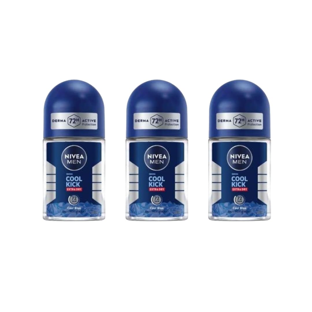 NIVEA Men Cool Kick Anti-Perspirant Roll-On Deodorant 25ml - 72 Hour Sweat & Odor Protection, Refreshing Cool Formula with Masculine Scent, Skin Beauty and Personal Care NIVEA