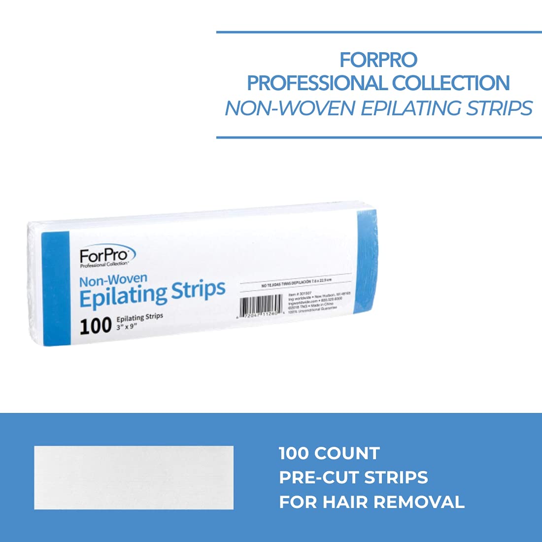 ForPro Professional Collection Non-Woven Epilating Strips, White, Tear-Resistant, Pre-Cut Strips for Hair Removal, 3” W x 9” L, 100-Count Beauty and Personal Care ForPro Professional Collection